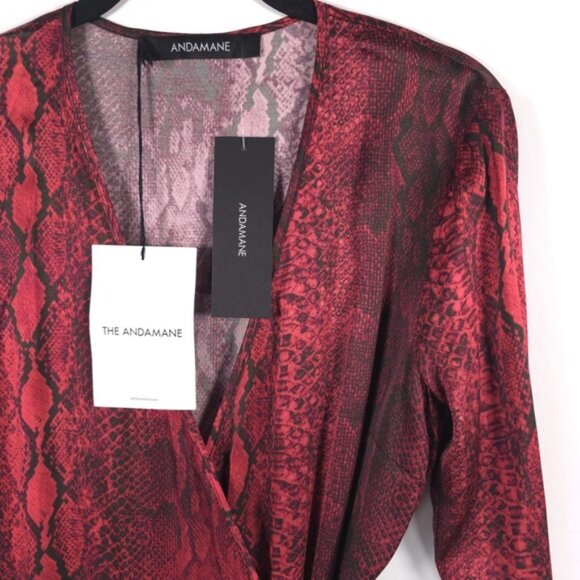 NWT ANDAMANE BEBERLY Wrap Midi Dress Red Python Print MADE IN ITALY 🇮🇹 Size XS - Picture 8 of 16